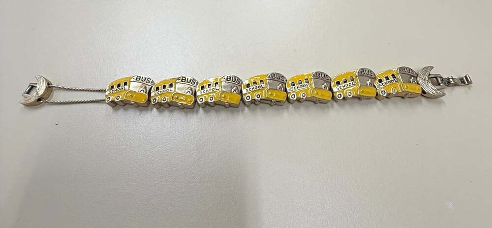 Yellow School Bus Bracelet Teacher Bus Driver Novelty Enamel Silver Tone